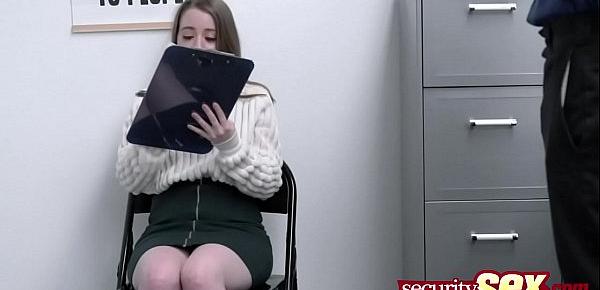  Rough sex in doggystyle at the security office with a petite curvy teen thief!